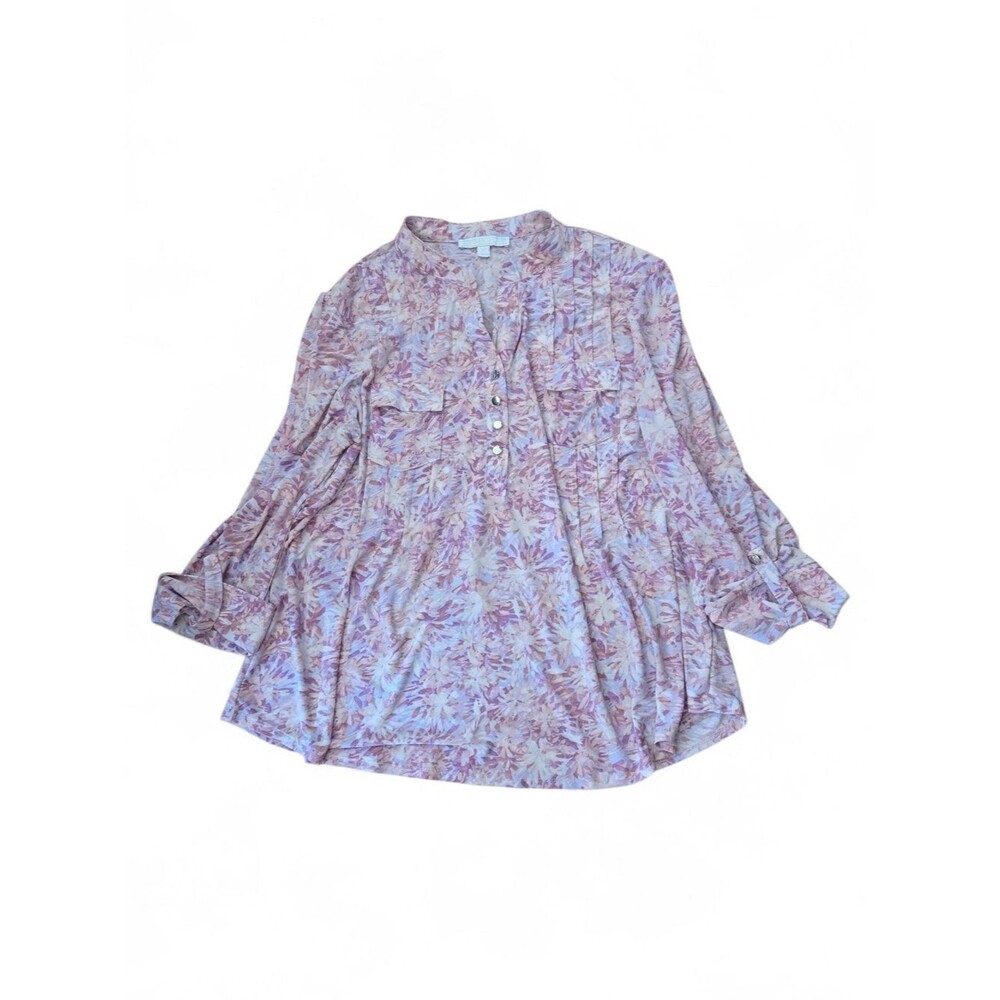 Boho Floral Tunic Blouse in Lavender-Pink